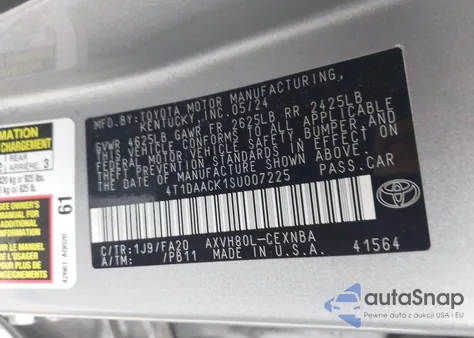 2025 Toyota Camry Le from USA, damaged, VIN 4T1DAACK1SU007225